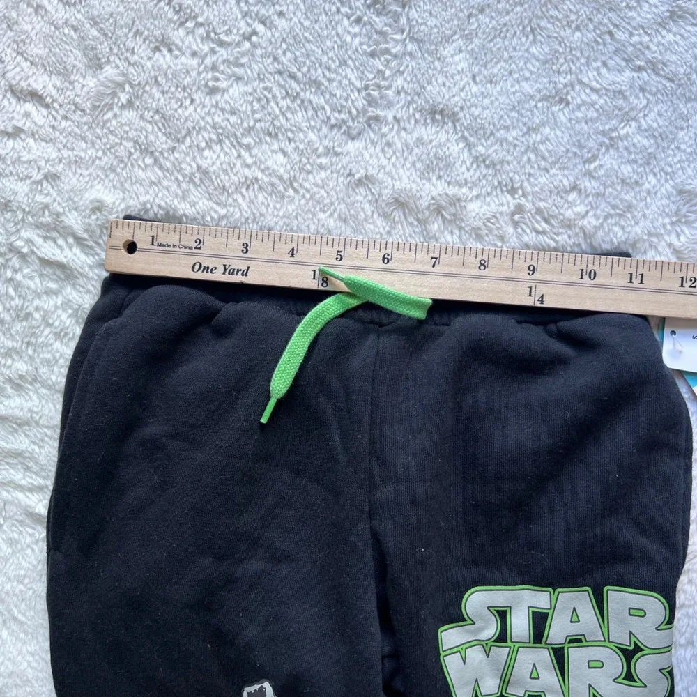 Disney 100 Star Wars Joggers Black Neon Green Logo Sweatpants‎ Kids Small NWT